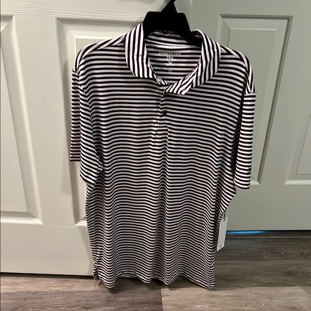 Kenneth Cole Golf Navy and Red Striped Polo